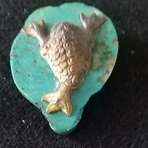 Turquoise and Gold Fish Accent for Aquarium Décor Brooch